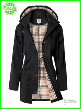 Women's Long Hooded Rain Jacket Water Resistant Windbreaker Outdoor Raincoat
